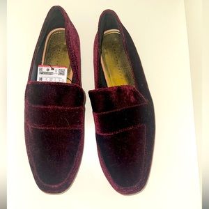 Zara Trafaluc Velour Bordeaux Red burgundy loafers flats NEW 7.5 US 38 EU